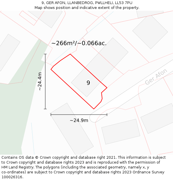 9, GER AFON, LLANBEDROG, PWLLHELI, LL53 7PU: Plot and title map