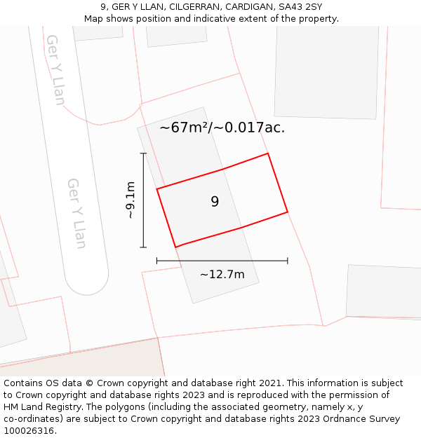 9, GER Y LLAN, CILGERRAN, CARDIGAN, SA43 2SY: Plot and title map