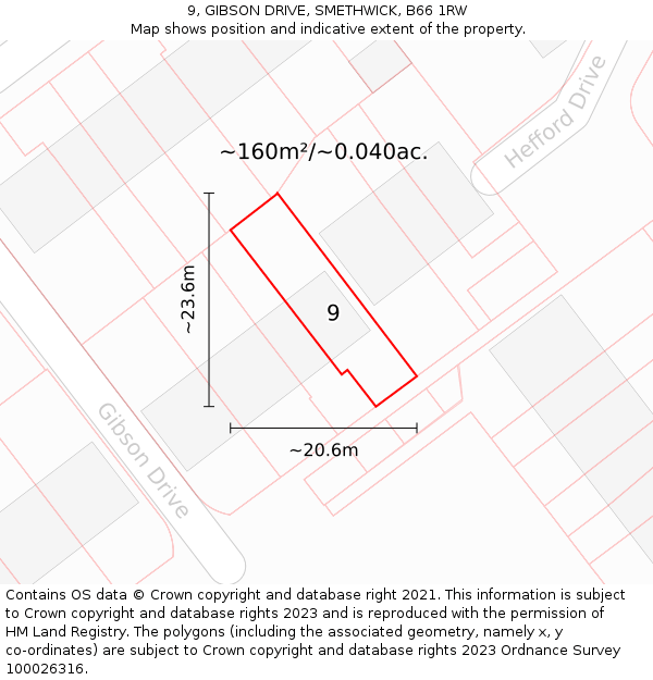 9, GIBSON DRIVE, SMETHWICK, B66 1RW: Plot and title map