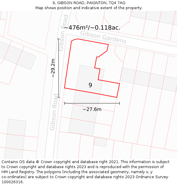 9, GIBSON ROAD, PAIGNTON, TQ4 7AG: Plot and title map