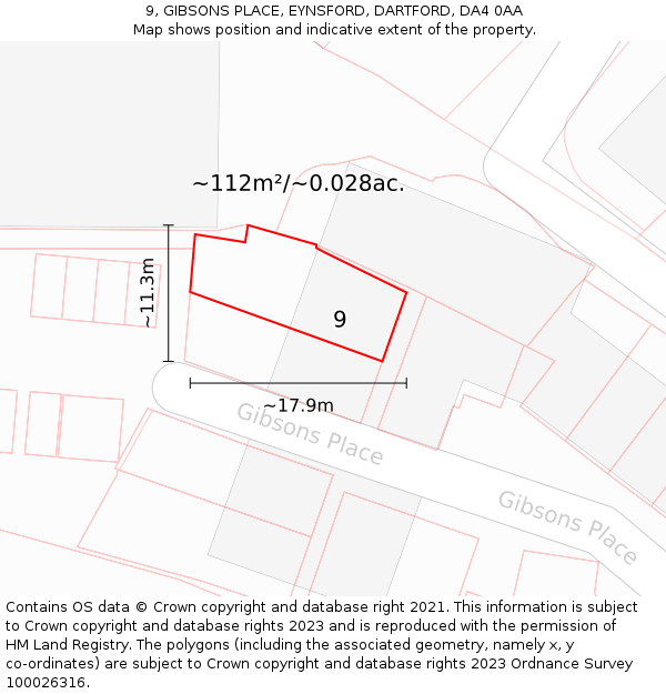 9, GIBSONS PLACE, EYNSFORD, DARTFORD, DA4 0AA: Plot and title map