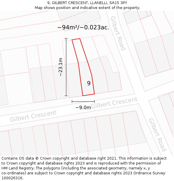 9, GILBERT CRESCENT, LLANELLI, SA15 3PY: Plot and title map