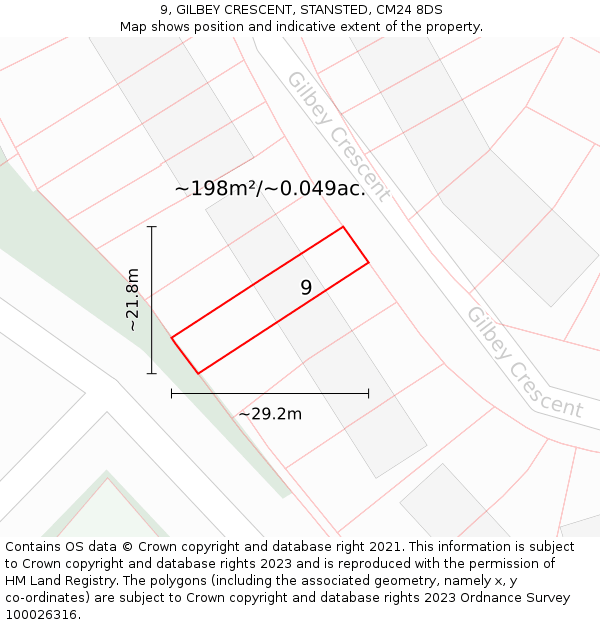 9, GILBEY CRESCENT, STANSTED, CM24 8DS: Plot and title map