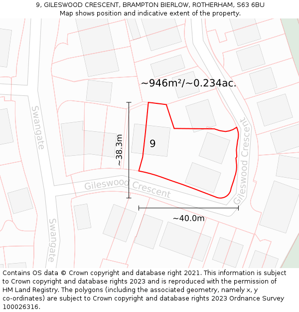 9, GILESWOOD CRESCENT, BRAMPTON BIERLOW, ROTHERHAM, S63 6BU: Plot and title map