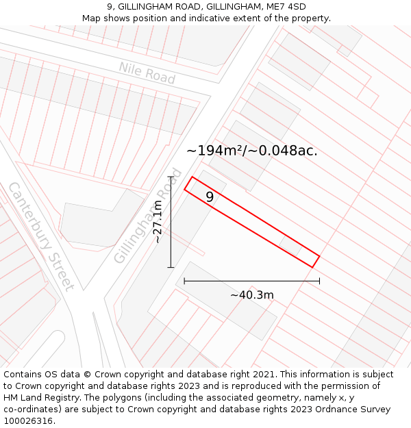 9, GILLINGHAM ROAD, GILLINGHAM, ME7 4SD: Plot and title map