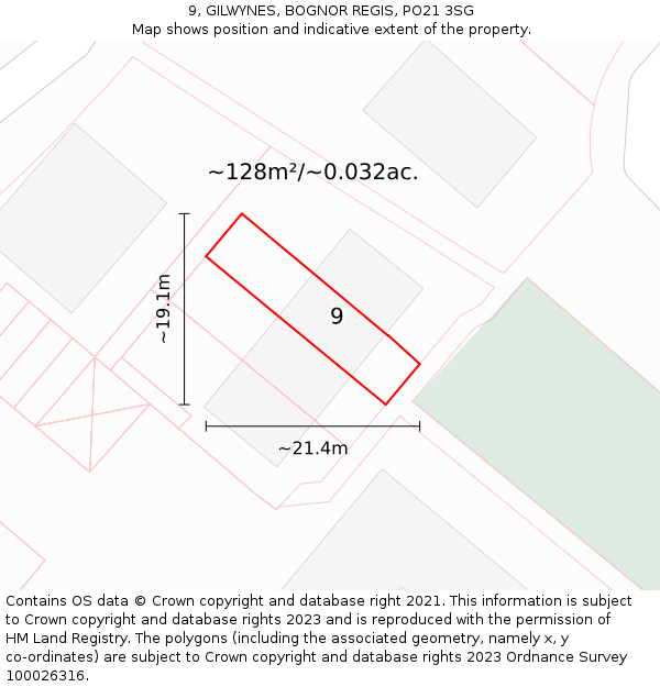 9, GILWYNES, BOGNOR REGIS, PO21 3SG: Plot and title map