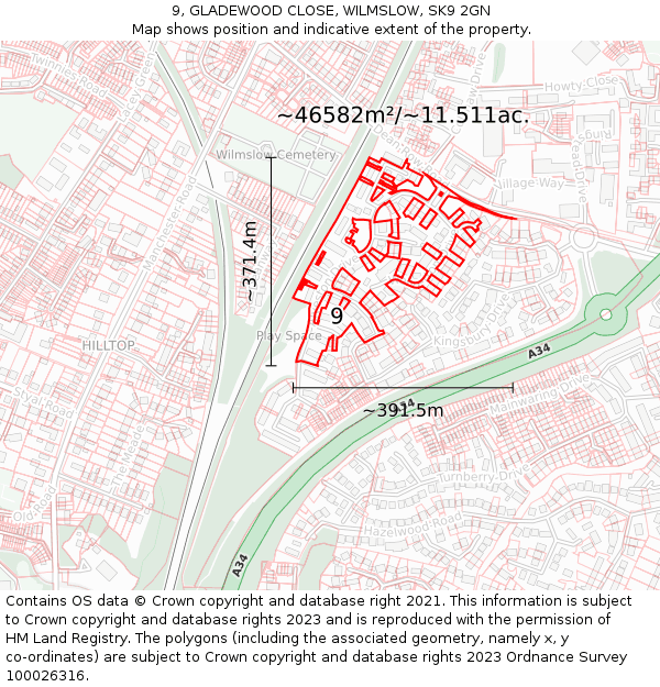 9, GLADEWOOD CLOSE, WILMSLOW, SK9 2GN: Plot and title map