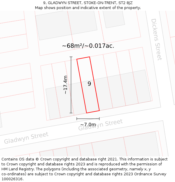 9, GLADWYN STREET, STOKE-ON-TRENT, ST2 8JZ: Plot and title map