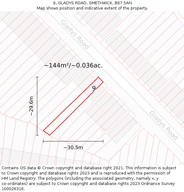 9, GLADYS ROAD, SMETHWICK, B67 5AN: Plot and title map