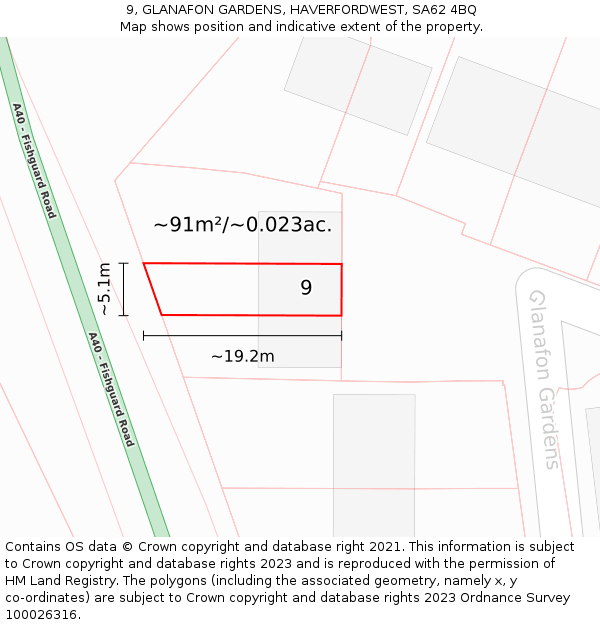 9, GLANAFON GARDENS, HAVERFORDWEST, SA62 4BQ: Plot and title map