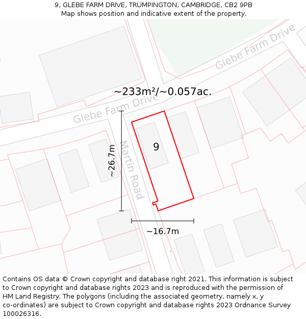 9, GLEBE FARM DRIVE, TRUMPINGTON, CAMBRIDGE, CB2 9PB: Plot and title map