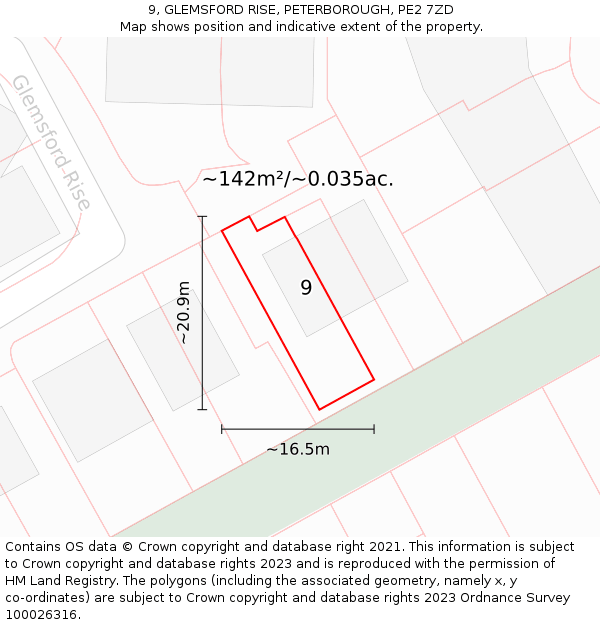 9, GLEMSFORD RISE, PETERBOROUGH, PE2 7ZD: Plot and title map