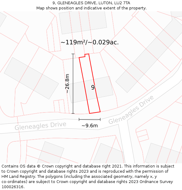 9, GLENEAGLES DRIVE, LUTON, LU2 7TA: Plot and title map