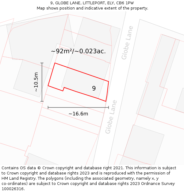 9, GLOBE LANE, LITTLEPORT, ELY, CB6 1PW: Plot and title map