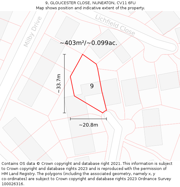 9, GLOUCESTER CLOSE, NUNEATON, CV11 6FU: Plot and title map