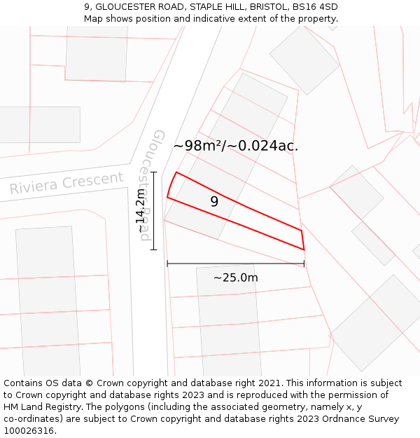 9, GLOUCESTER ROAD, STAPLE HILL, BRISTOL, BS16 4SD: Plot and title map