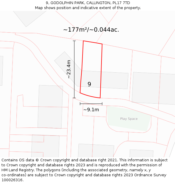 9, GODOLPHIN PARK, CALLINGTON, PL17 7TD: Plot and title map