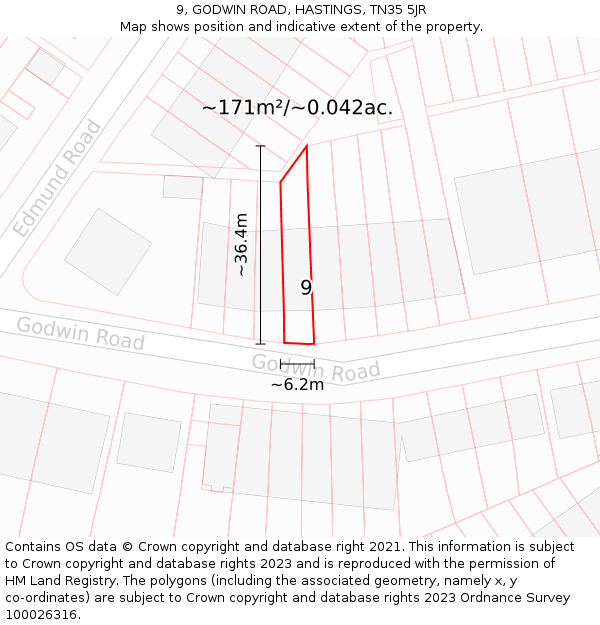 9, GODWIN ROAD, HASTINGS, TN35 5JR: Plot and title map