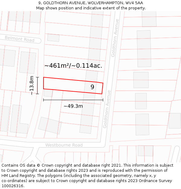 9, GOLDTHORN AVENUE, WOLVERHAMPTON, WV4 5AA: Plot and title map