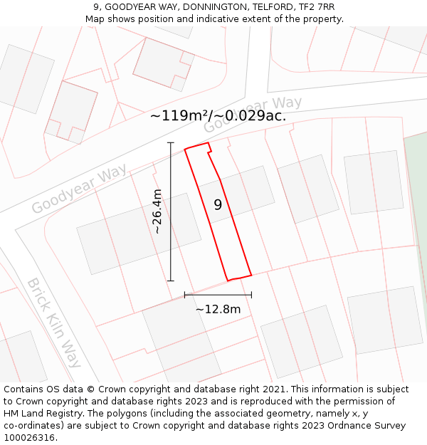 9, GOODYEAR WAY, DONNINGTON, TELFORD, TF2 7RR: Plot and title map