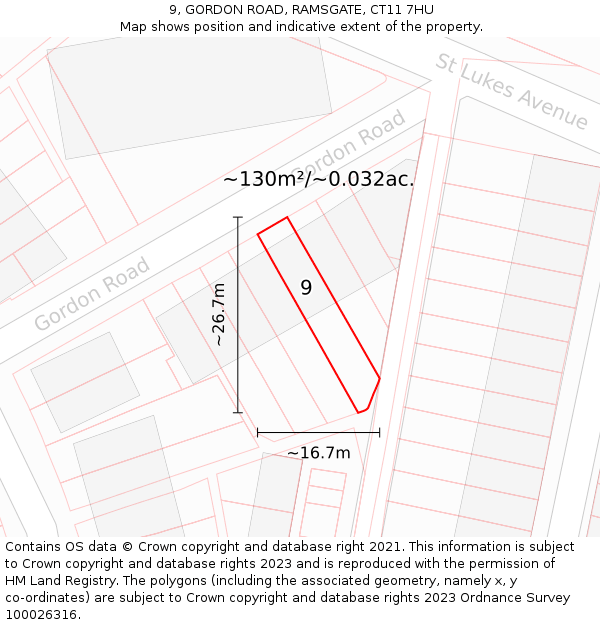 9, GORDON ROAD, RAMSGATE, CT11 7HU: Plot and title map