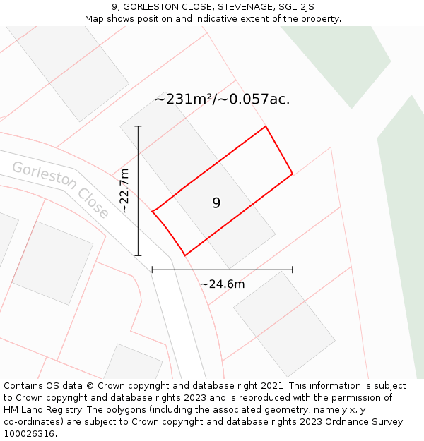 9, GORLESTON CLOSE, STEVENAGE, SG1 2JS: Plot and title map