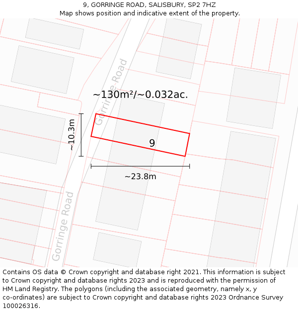 9, GORRINGE ROAD, SALISBURY, SP2 7HZ: Plot and title map