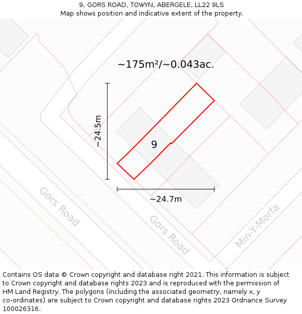 9, GORS ROAD, TOWYN, ABERGELE, LL22 9LS: Plot and title map