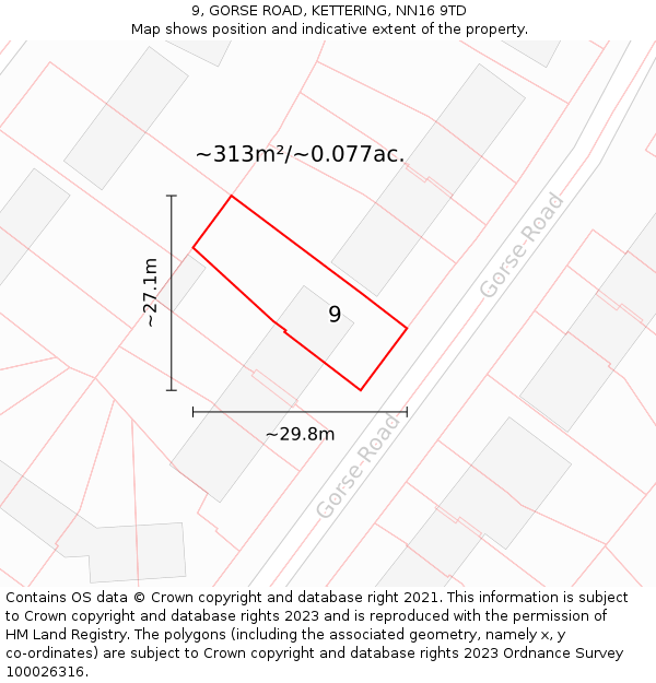 9, GORSE ROAD, KETTERING, NN16 9TD: Plot and title map