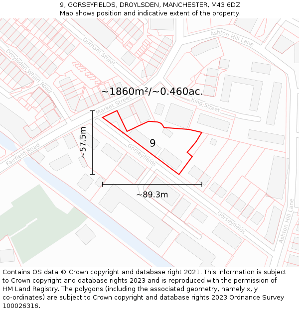 9, GORSEYFIELDS, DROYLSDEN, MANCHESTER, M43 6DZ: Plot and title map