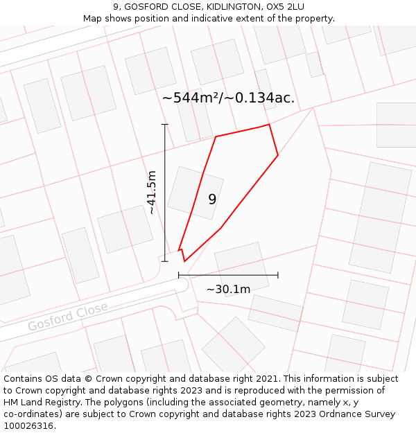 9, GOSFORD CLOSE, KIDLINGTON, OX5 2LU: Plot and title map