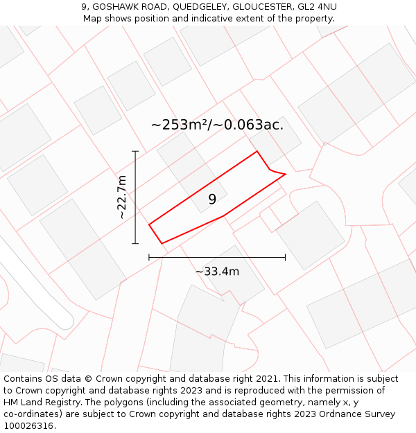 9, GOSHAWK ROAD, QUEDGELEY, GLOUCESTER, GL2 4NU: Plot and title map