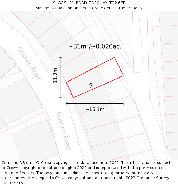 9, GOSHEN ROAD, TORQUAY, TQ2 6BB: Plot and title map