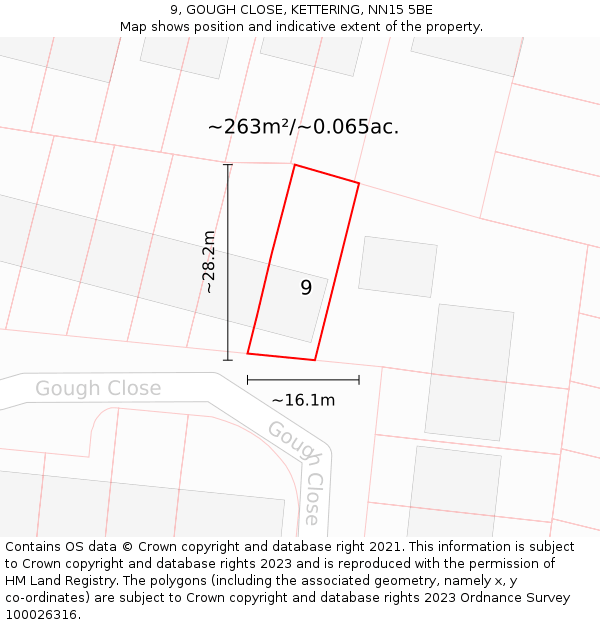 9, GOUGH CLOSE, KETTERING, NN15 5BE: Plot and title map