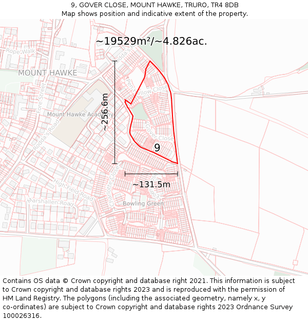 9, GOVER CLOSE, MOUNT HAWKE, TRURO, TR4 8DB: Plot and title map