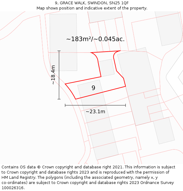 9, GRACE WALK, SWINDON, SN25 1QF: Plot and title map