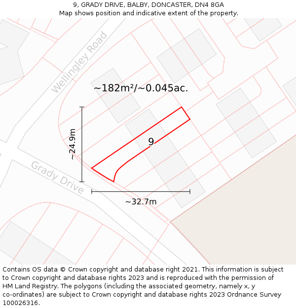 9, GRADY DRIVE, BALBY, DONCASTER, DN4 8GA: Plot and title map