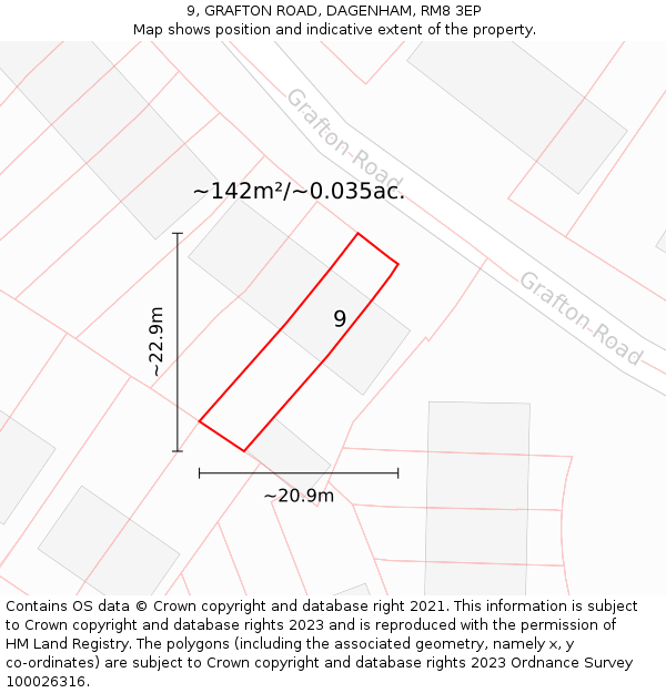 9, GRAFTON ROAD, DAGENHAM, RM8 3EP: Plot and title map