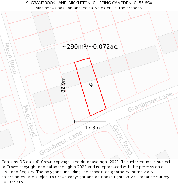 9, GRANBROOK LANE, MICKLETON, CHIPPING CAMPDEN, GL55 6SX: Plot and title map