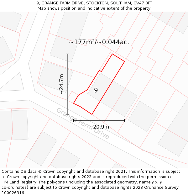 9, GRANGE FARM DRIVE, STOCKTON, SOUTHAM, CV47 8FT: Plot and title map