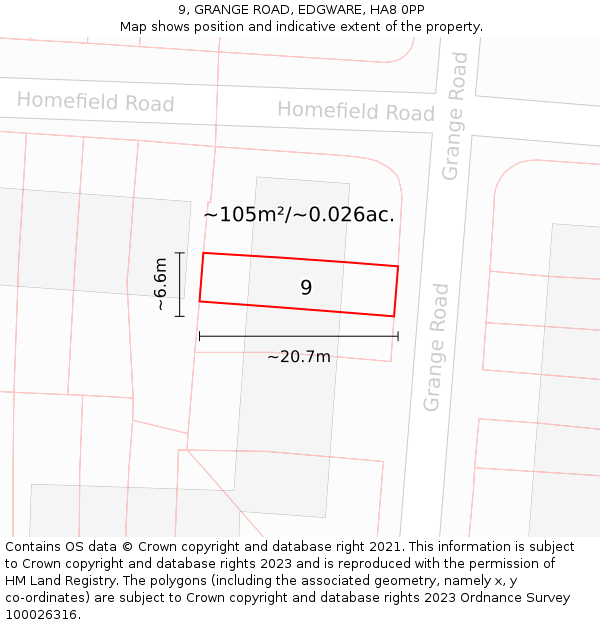 9, GRANGE ROAD, EDGWARE, HA8 0PP: Plot and title map