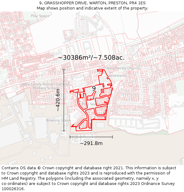 9, GRASSHOPPER DRIVE, WARTON, PRESTON, PR4 1ES: Plot and title map