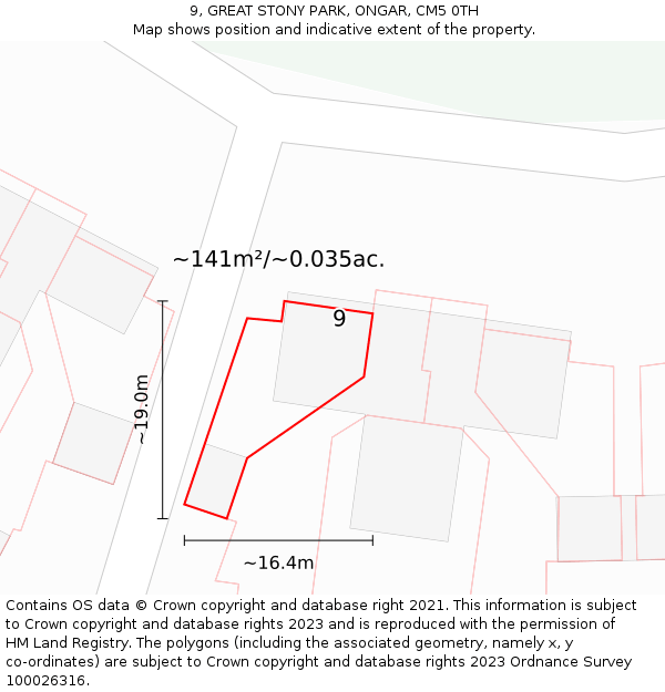 9, GREAT STONY PARK, ONGAR, CM5 0TH: Plot and title map