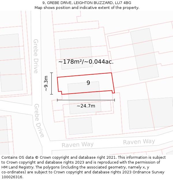 9, GREBE DRIVE, LEIGHTON BUZZARD, LU7 4BG: Plot and title map