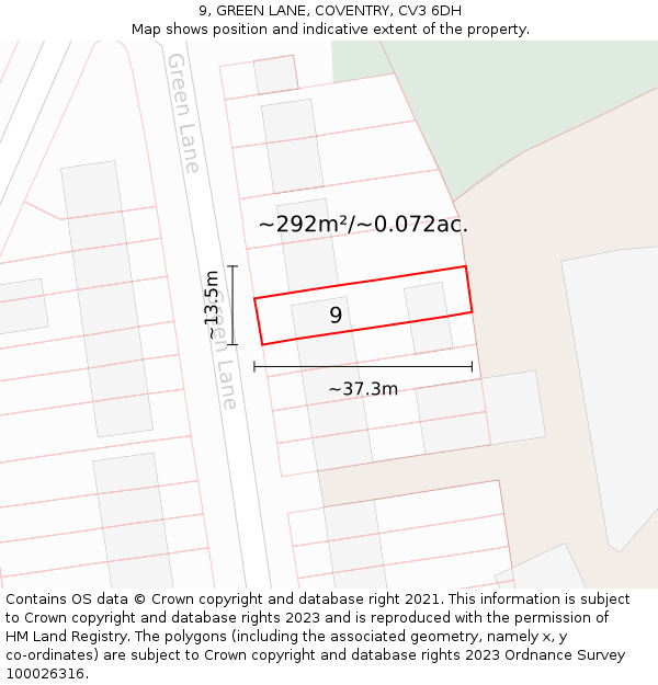 9, GREEN LANE, COVENTRY, CV3 6DH: Plot and title map