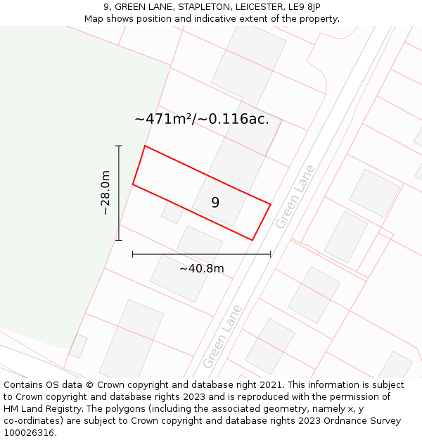 9, GREEN LANE, STAPLETON, LEICESTER, LE9 8JP: Plot and title map