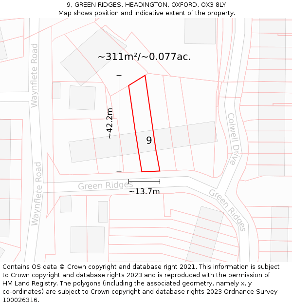 9, GREEN RIDGES, HEADINGTON, OXFORD, OX3 8LY: Plot and title map