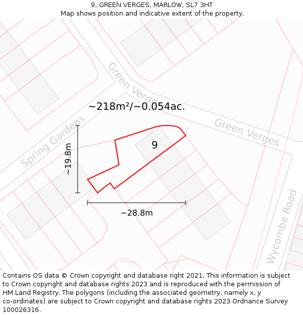 9, GREEN VERGES, MARLOW, SL7 3HT: Plot and title map