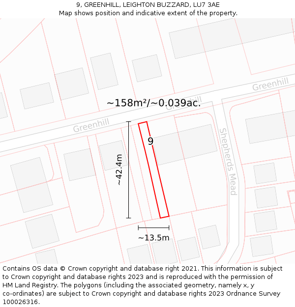 9, GREENHILL, LEIGHTON BUZZARD, LU7 3AE: Plot and title map