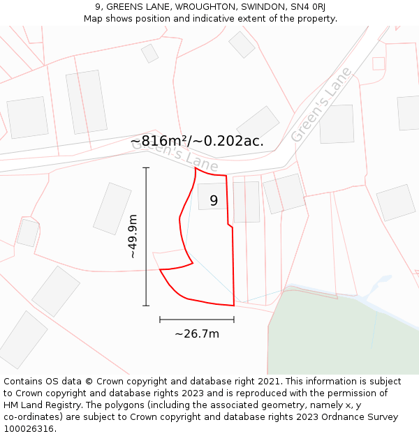 9, GREENS LANE, WROUGHTON, SWINDON, SN4 0RJ: Plot and title map